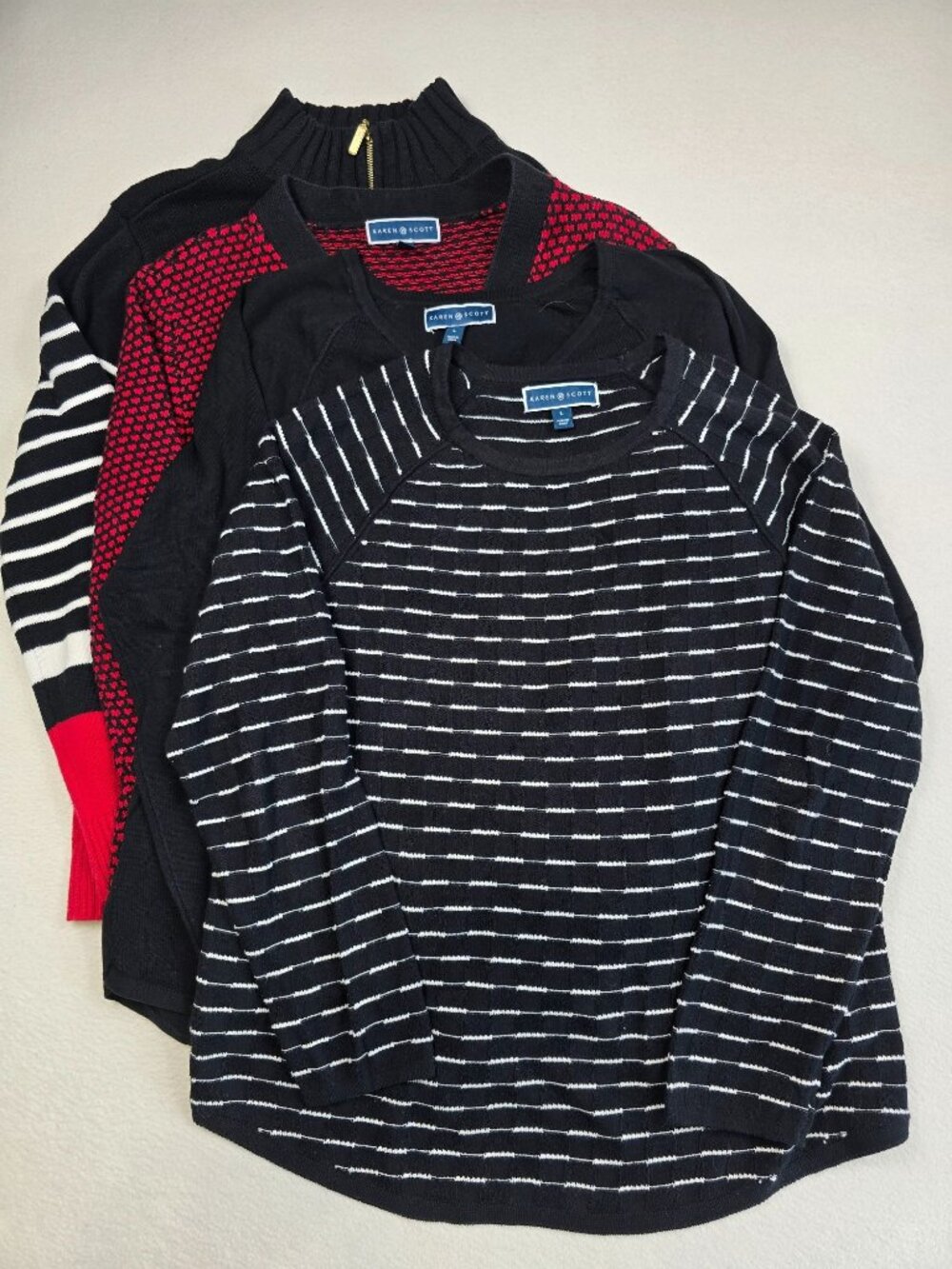 NEW Karen Scott Large Black White Red 4 Sweater Bundle
